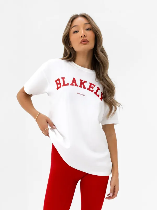 Varsity Oversized T-Shirt - White & Chilli Red sold by Blakely