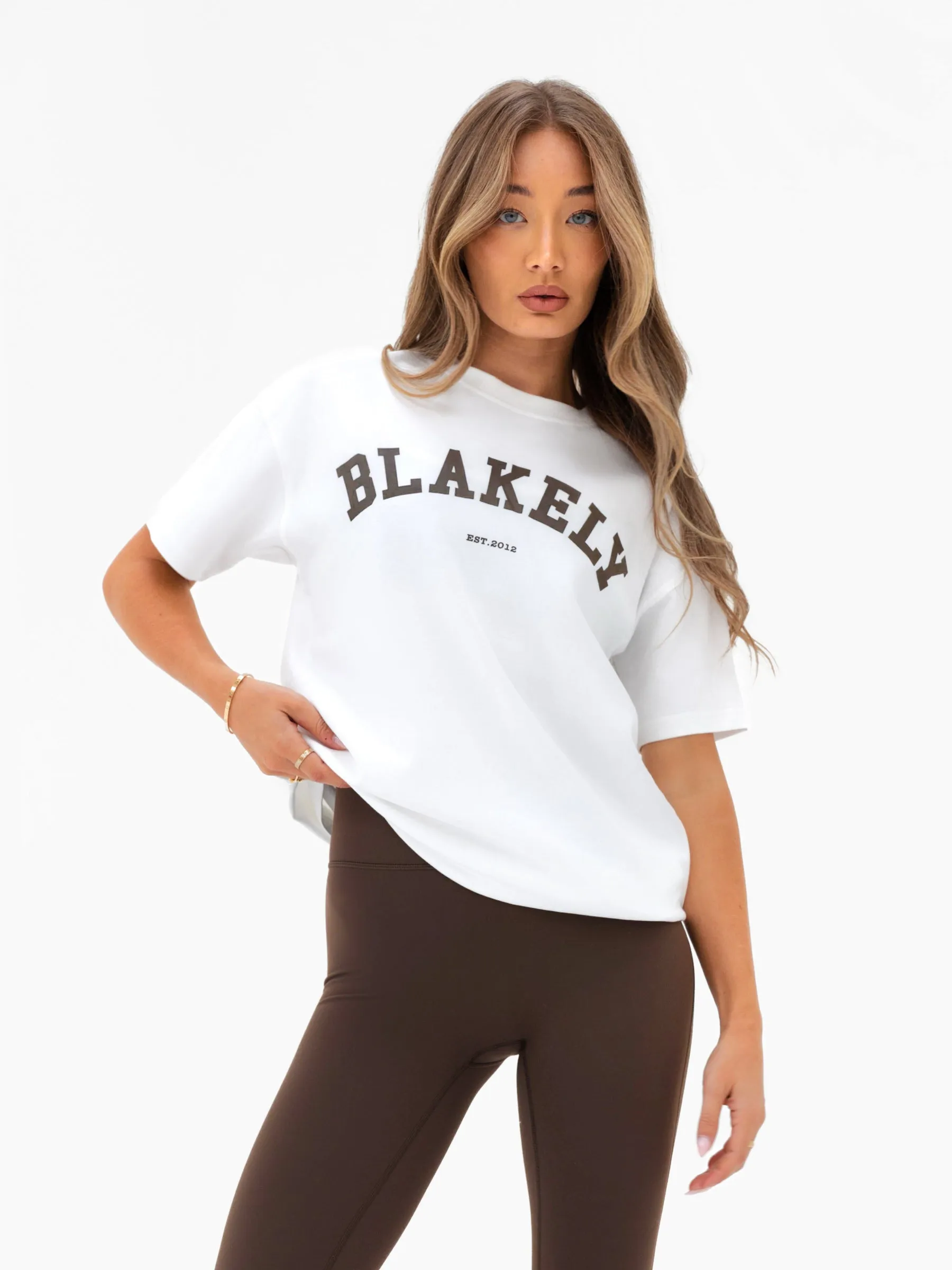 Varsity Oversized T-Shirt - White & Dark Chocolate sold by Blakely