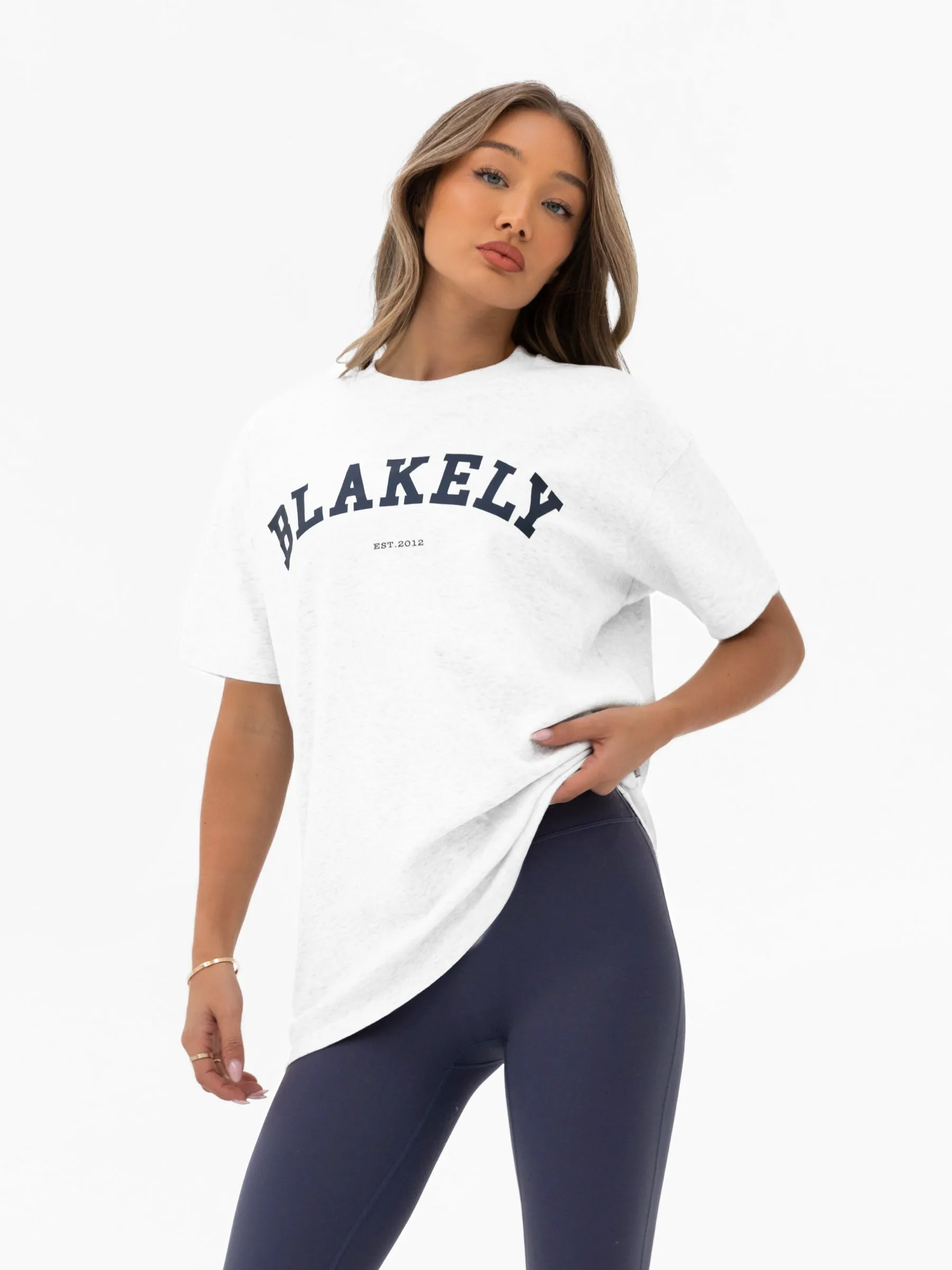 Varsity Oversized T-Shirt - Marl White & True Navy sold by Blakely product image thumbnail 4
