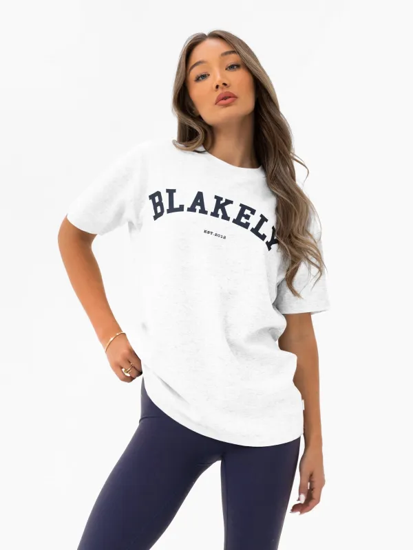 Varsity Oversized T-Shirt - Marl White & True Navy sold by Blakely
