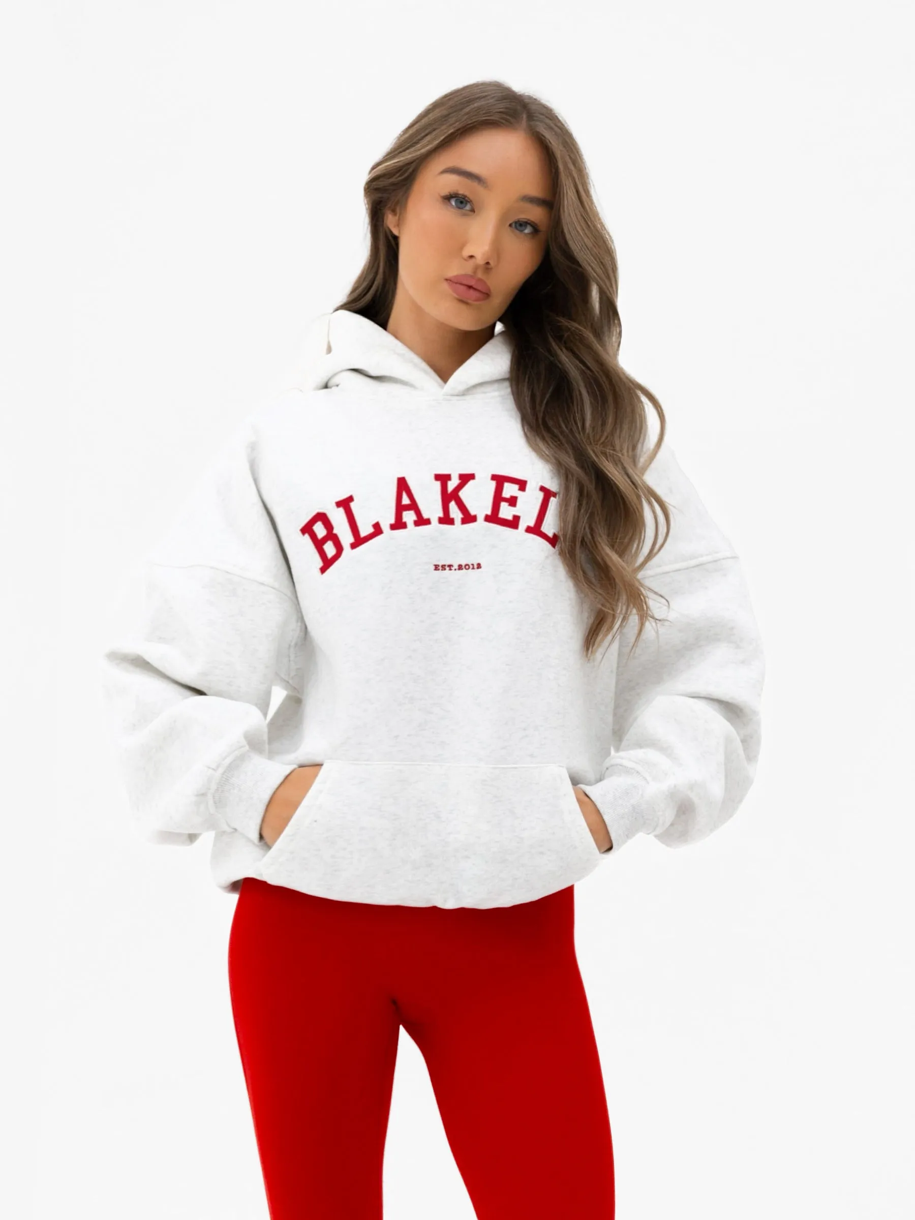 Varsity Oversized Hoodie - Marl White & Chilli Red sold by Blakely