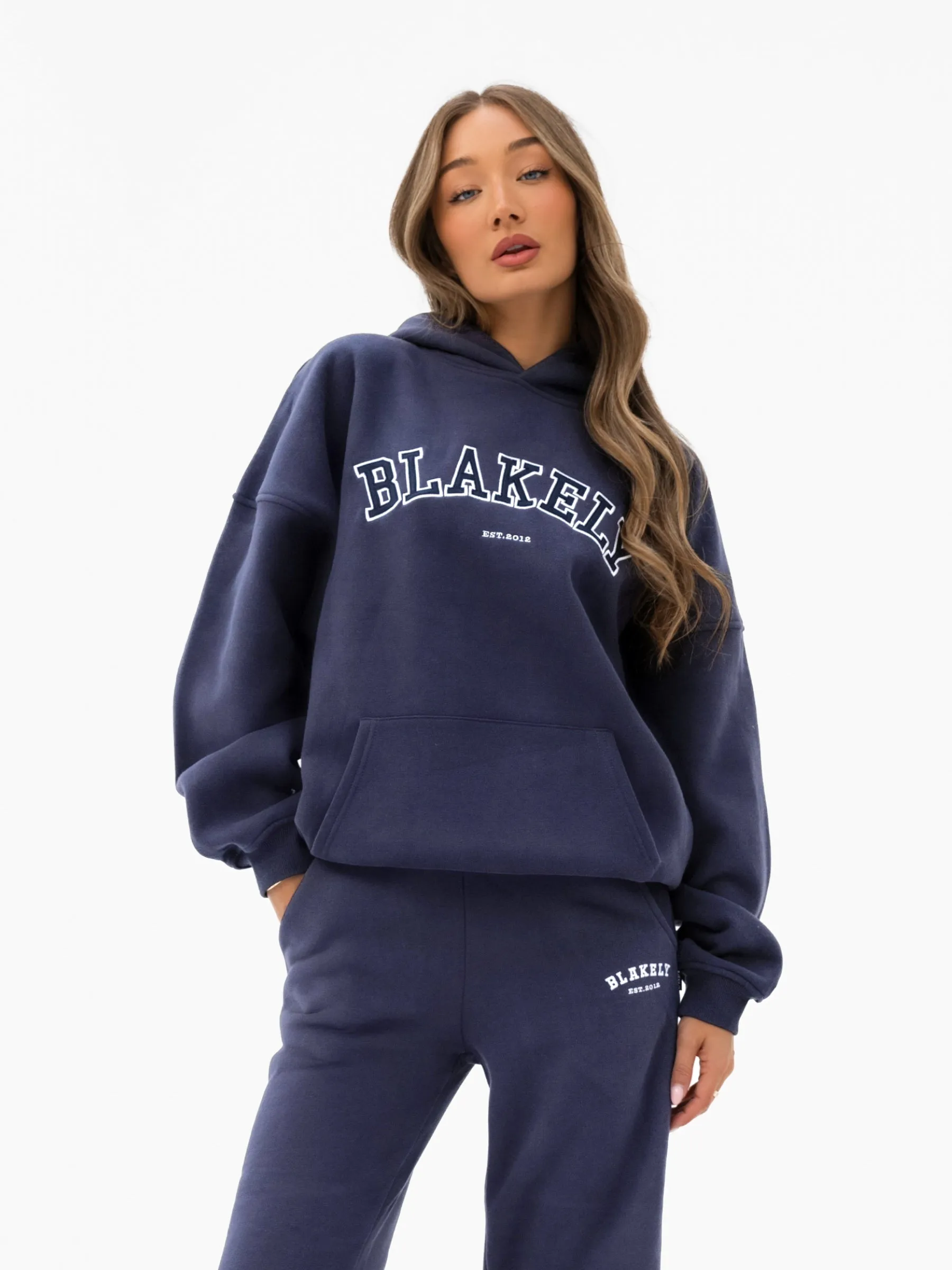 Varsity Oversized Hoodie - True Navy & Vintage Pink sold by Blakely product image thumbnail 4