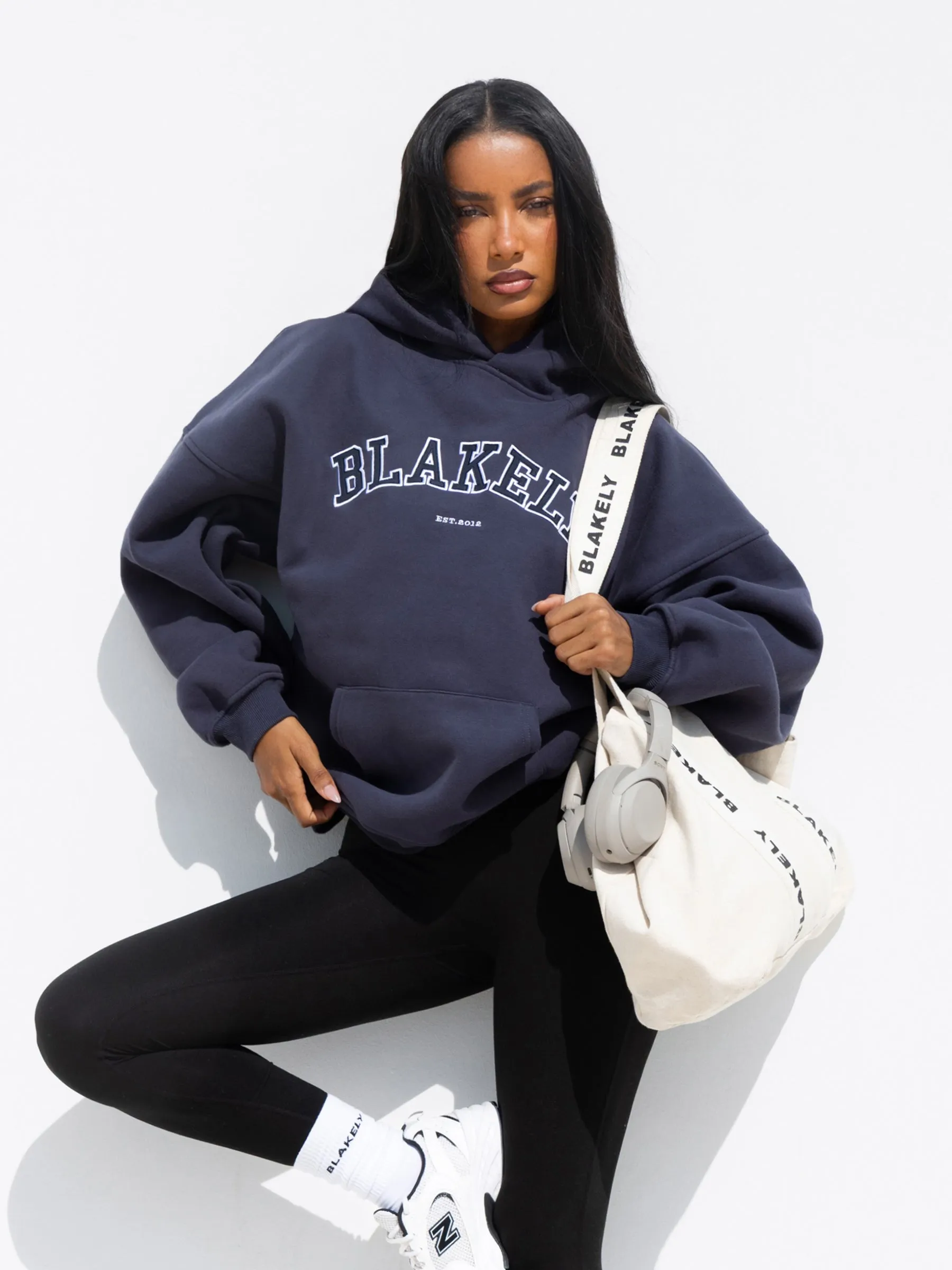 Varsity Oversized Hoodie - True Navy & Vintage Pink sold by Blakely