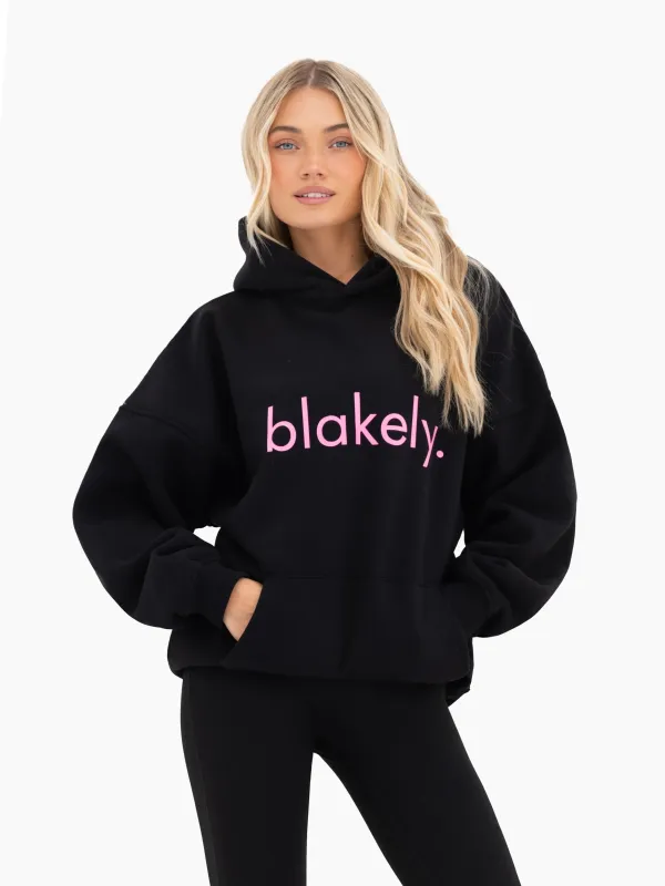 Lila Oversized Hoodie - Black & Pastel Pink sold by Blakely