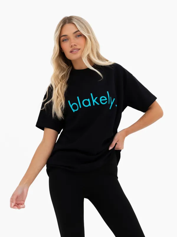 Lila Oversized T-Shirt - Black & Aqua sold by Blakely
