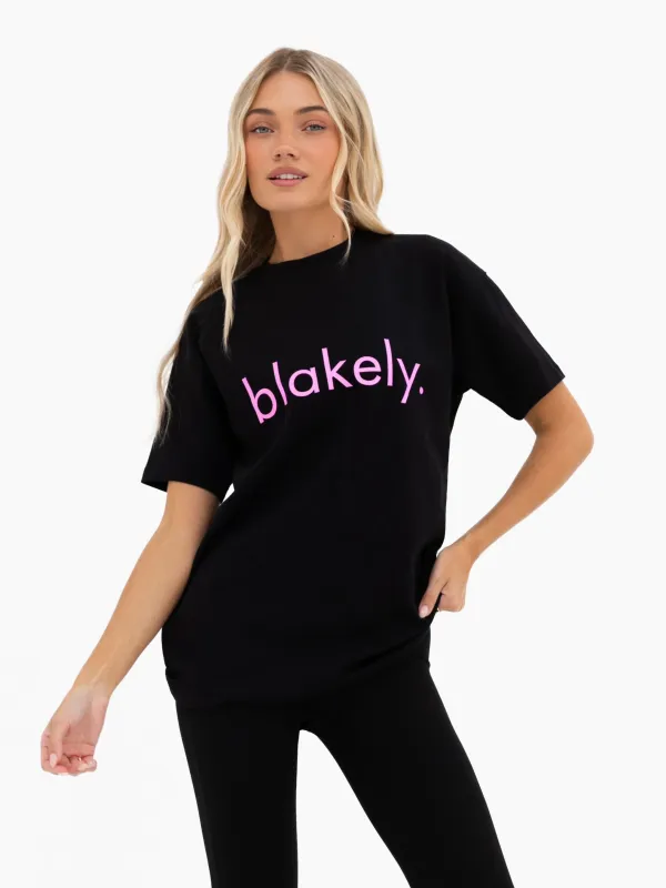 Lila Oversized T-Shirt - Black & Pastel Pink sold by Blakely