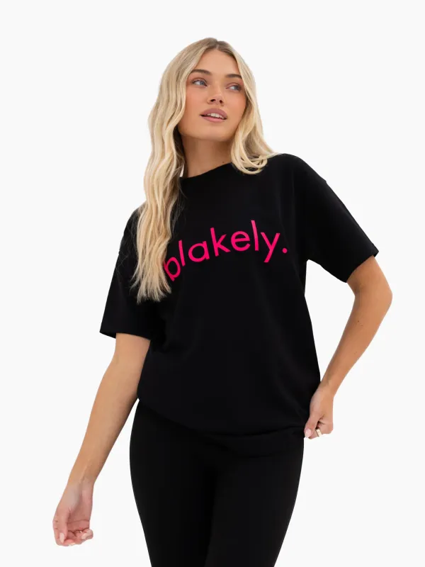 Lila Oversized T-Shirt - Black & Neon Pink sold by Blakely