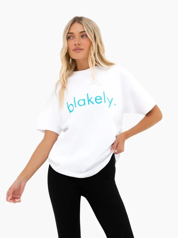 Lila Oversized T-Shirt - White & Aqua sold by Blakely