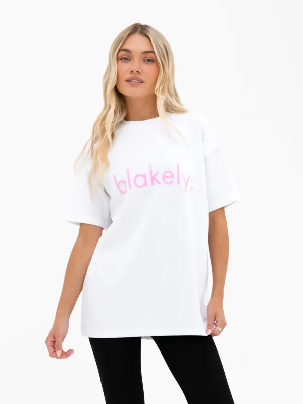 Lila Oversized T-Shirt - White & Pastel Pink sold by Blakely