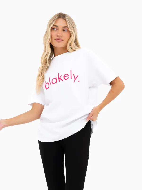 Lila Oversized T-Shirt - White & Neon Pink sold by Blakely