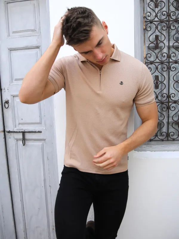Amot Textured Polo Shirt - Light Brown sold by Blakely
