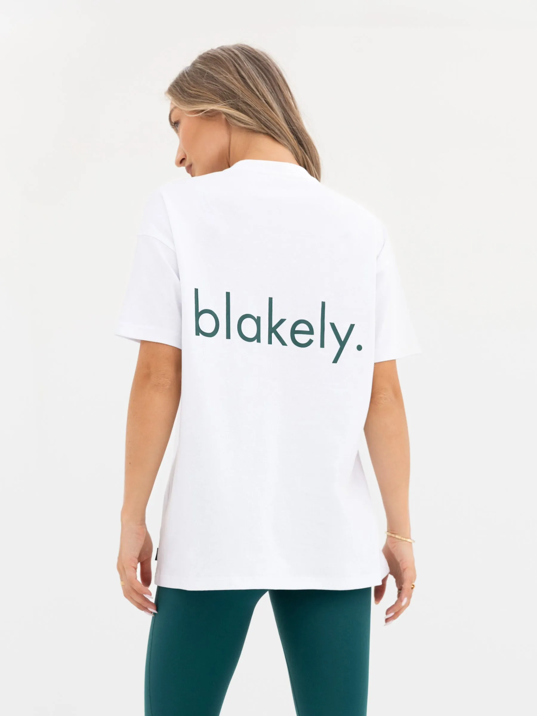 Thea Oversized T-Shirt - White & Deep Green sold by Blakely
