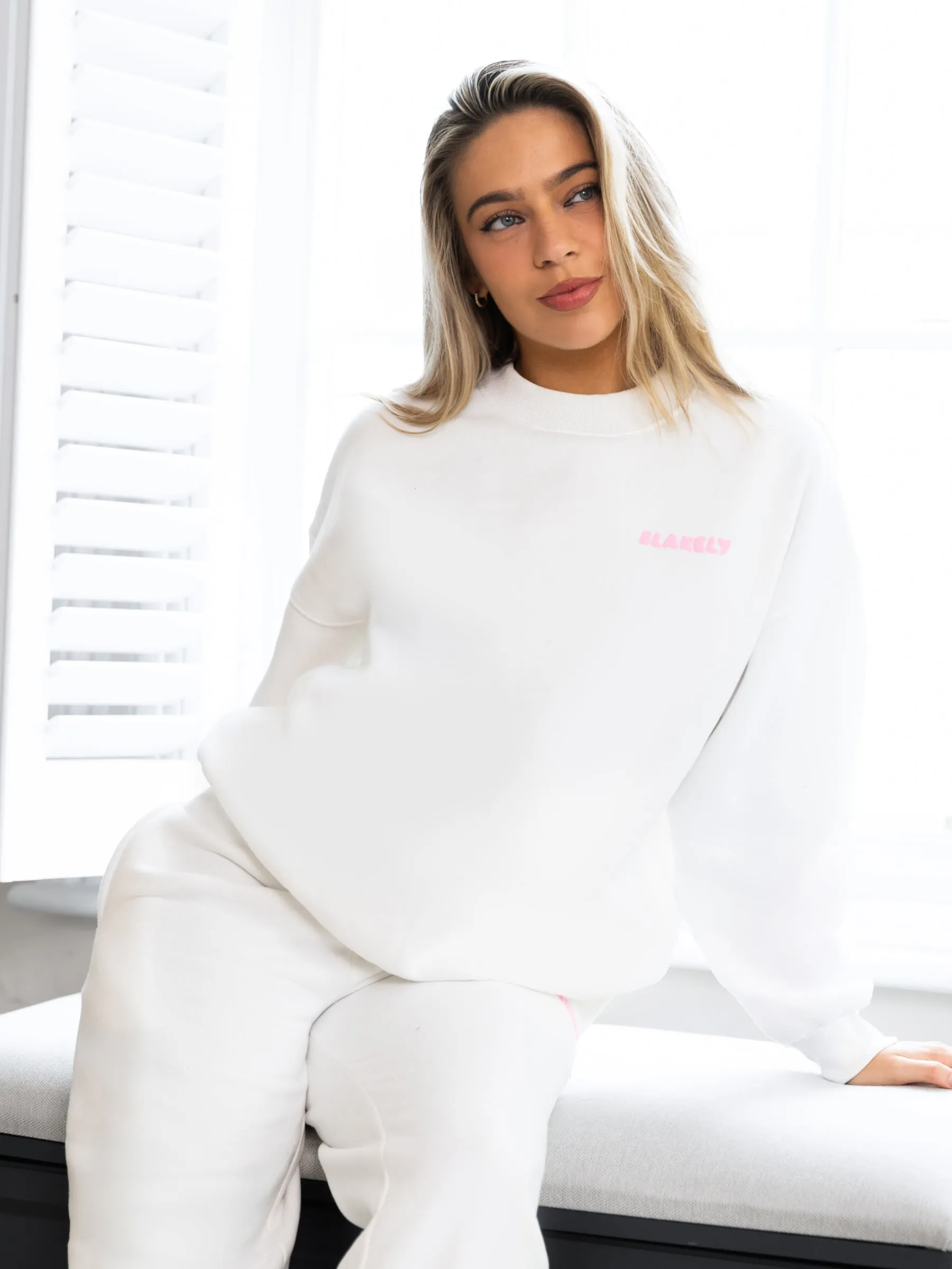 Cloud Print Oversized Jumper - Flat White & Powder Pink sold by Blakely product image thumbnail 2