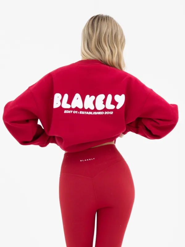 Cloud Print Oversized Jumper - Cherry Red sold by Blakely