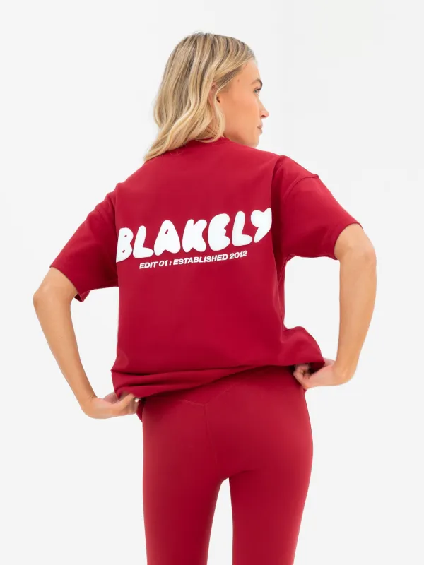 Cloud Print Oversized T-Shirt - Cherry Red sold by Blakely
