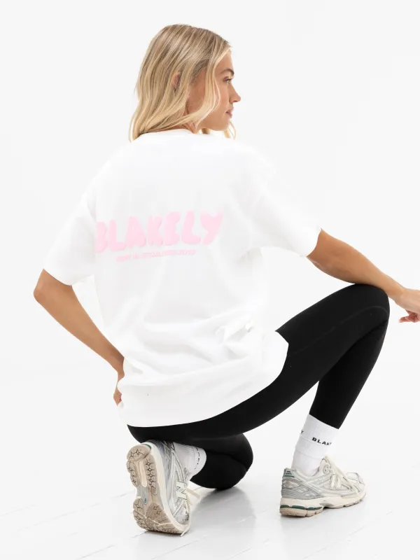 Cloud Print Oversized T-Shirt - Flat White & Powder Pink sold by Blakely