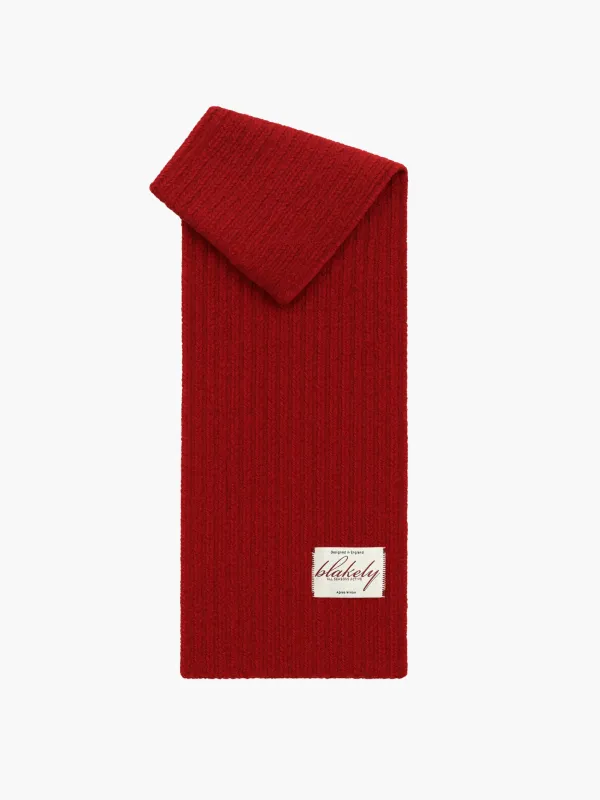 Script Label Knit Scarf - Cherry Red sold by Blakely