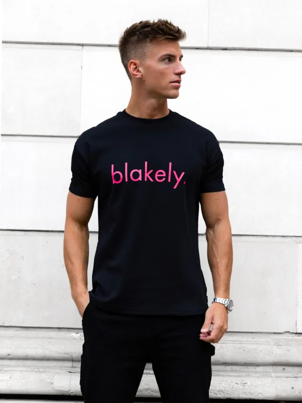 Leo Relaxed T-Shirt - Black & Neon Pink sold by Blakely