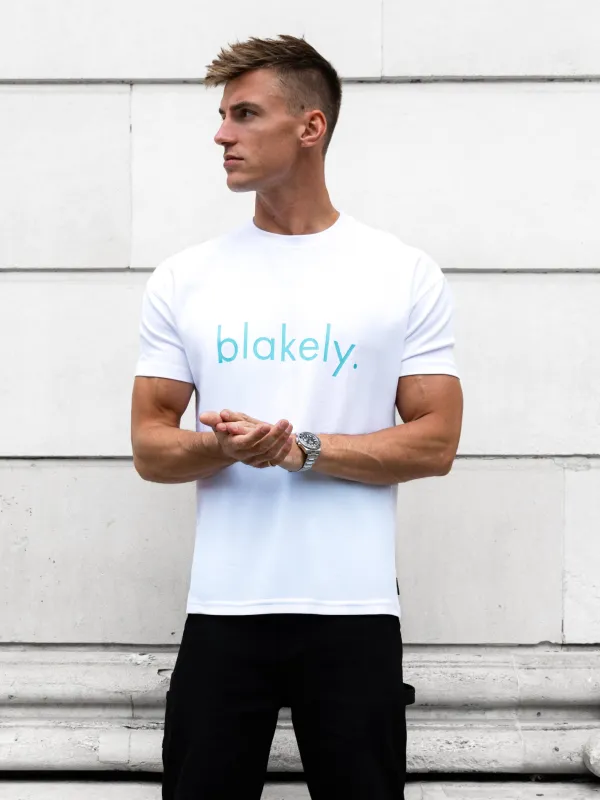 Leo Relaxed T-Shirt - White & Aqua sold by Blakely