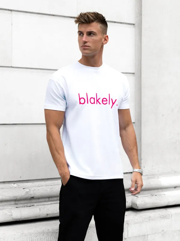 Leo Relaxed T-Shirt - White & Neon Pink sold by Blakely