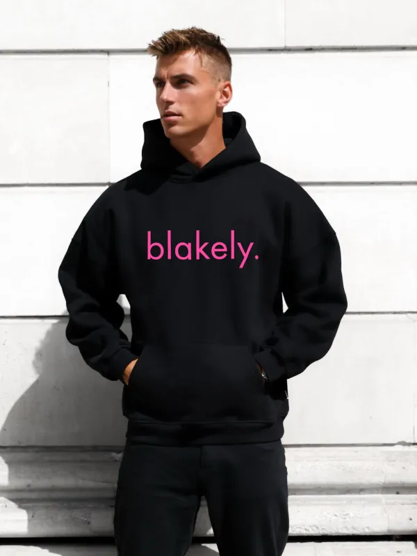 Leo Relaxed Hoodie - Black & Neon Pink sold by Blakely