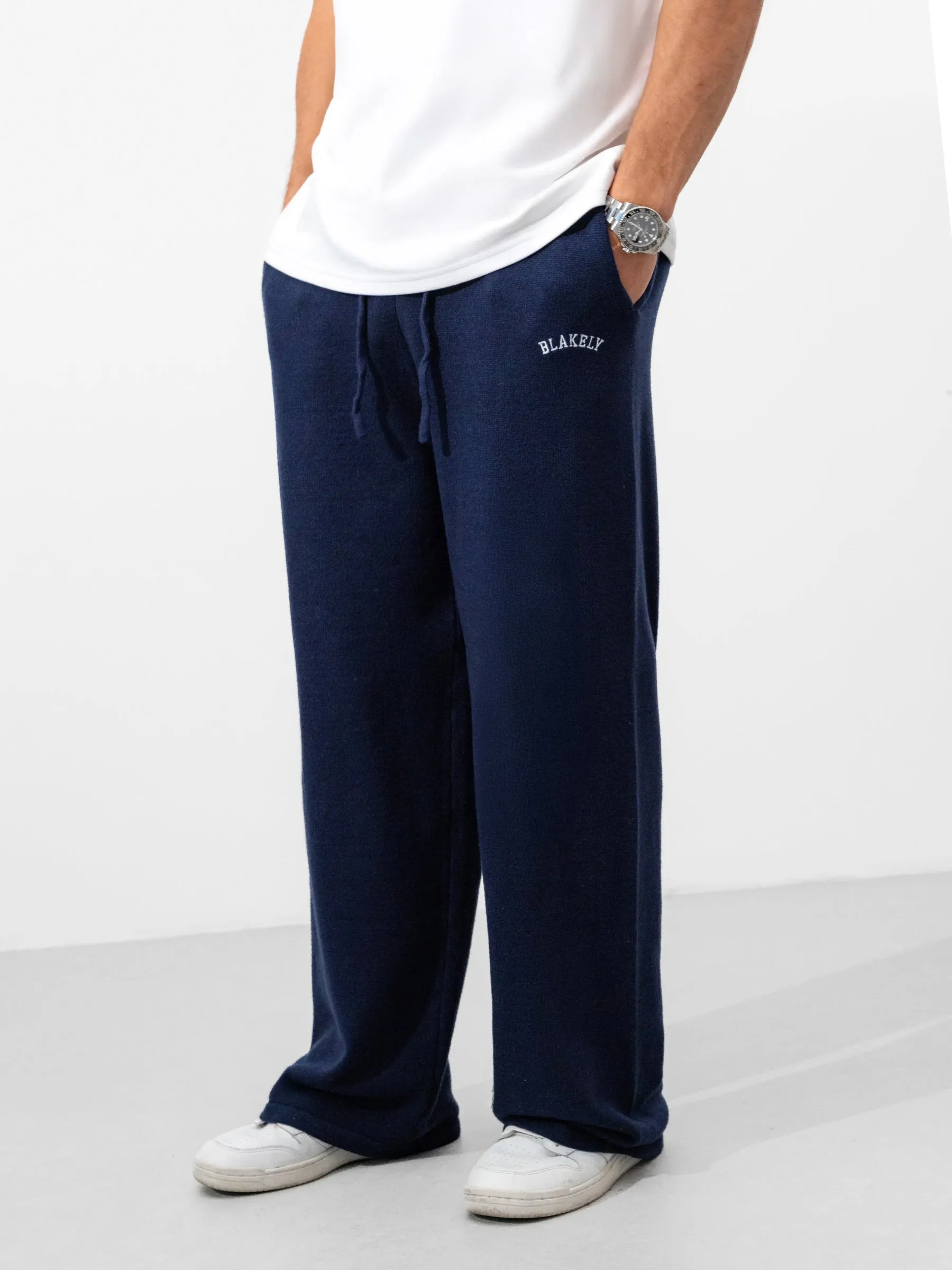 Varsity Knitted Relaxed Sweatpants - Navy sold by Blakely