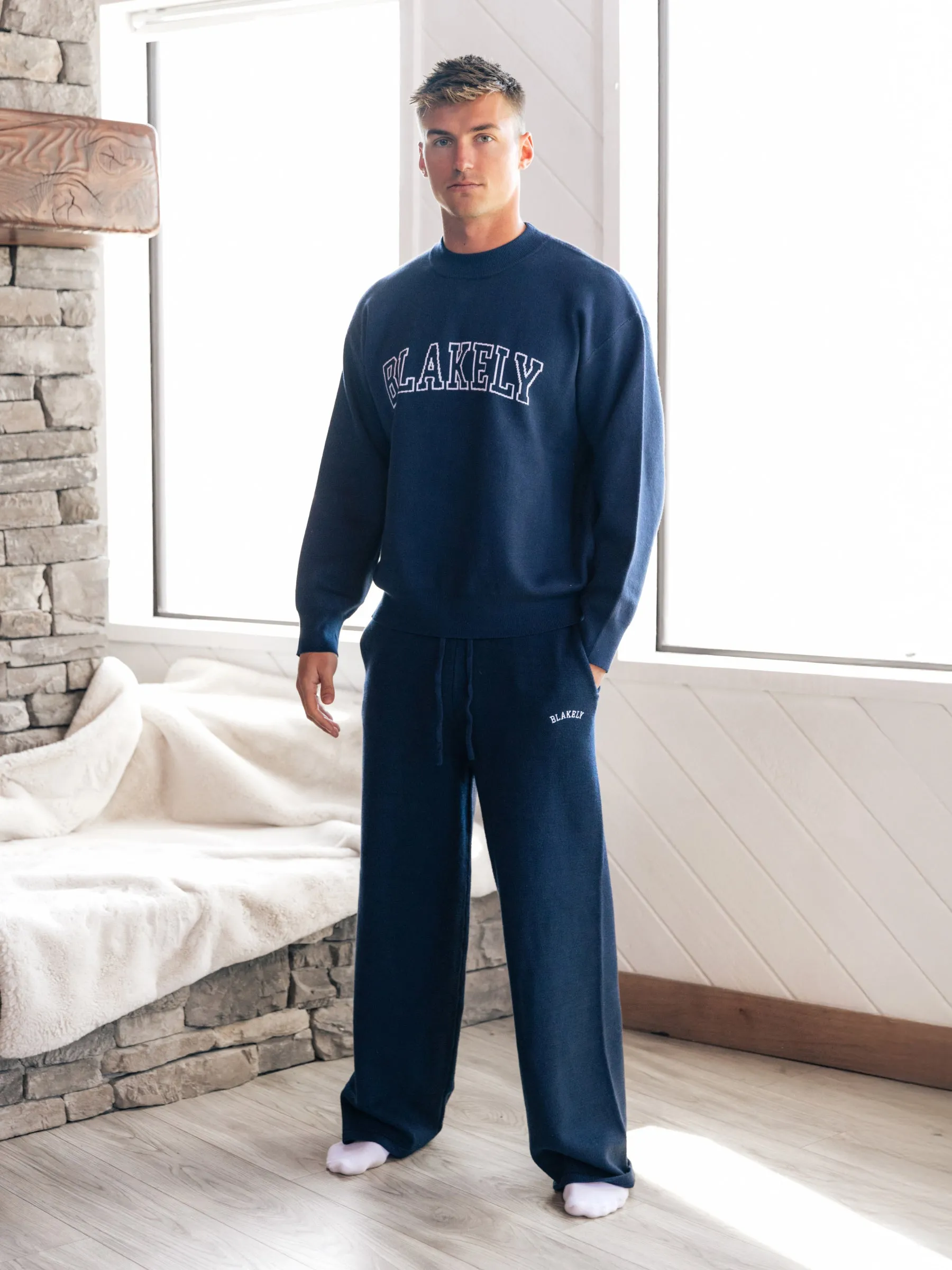 Varsity Knitted Relaxed Sweatpants - Navy sold by Blakely product image thumbnail 3