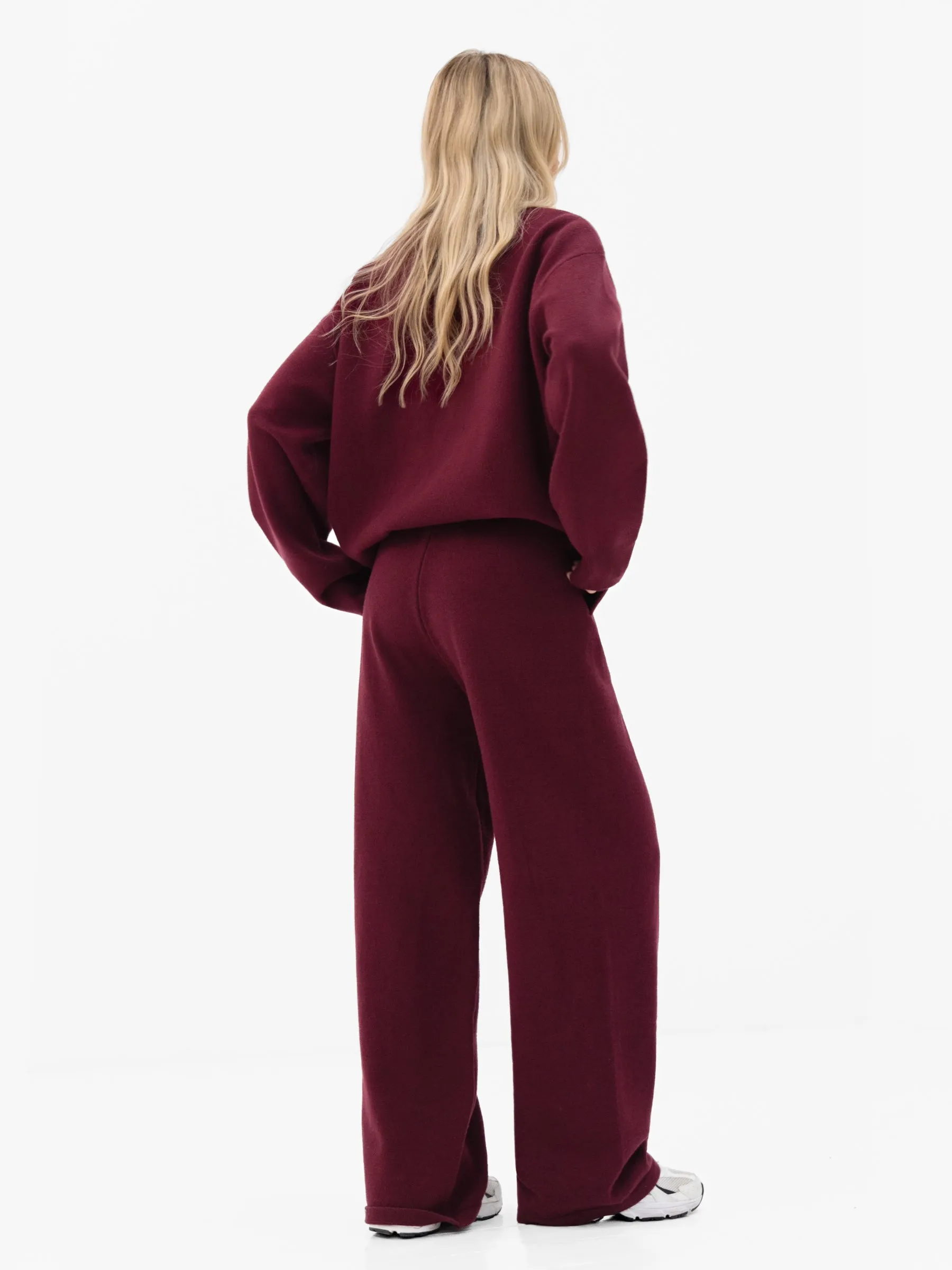 Varsity Knitted Wide Leg Sweatpants - Burgundy sold by Blakely product image thumbnail 4