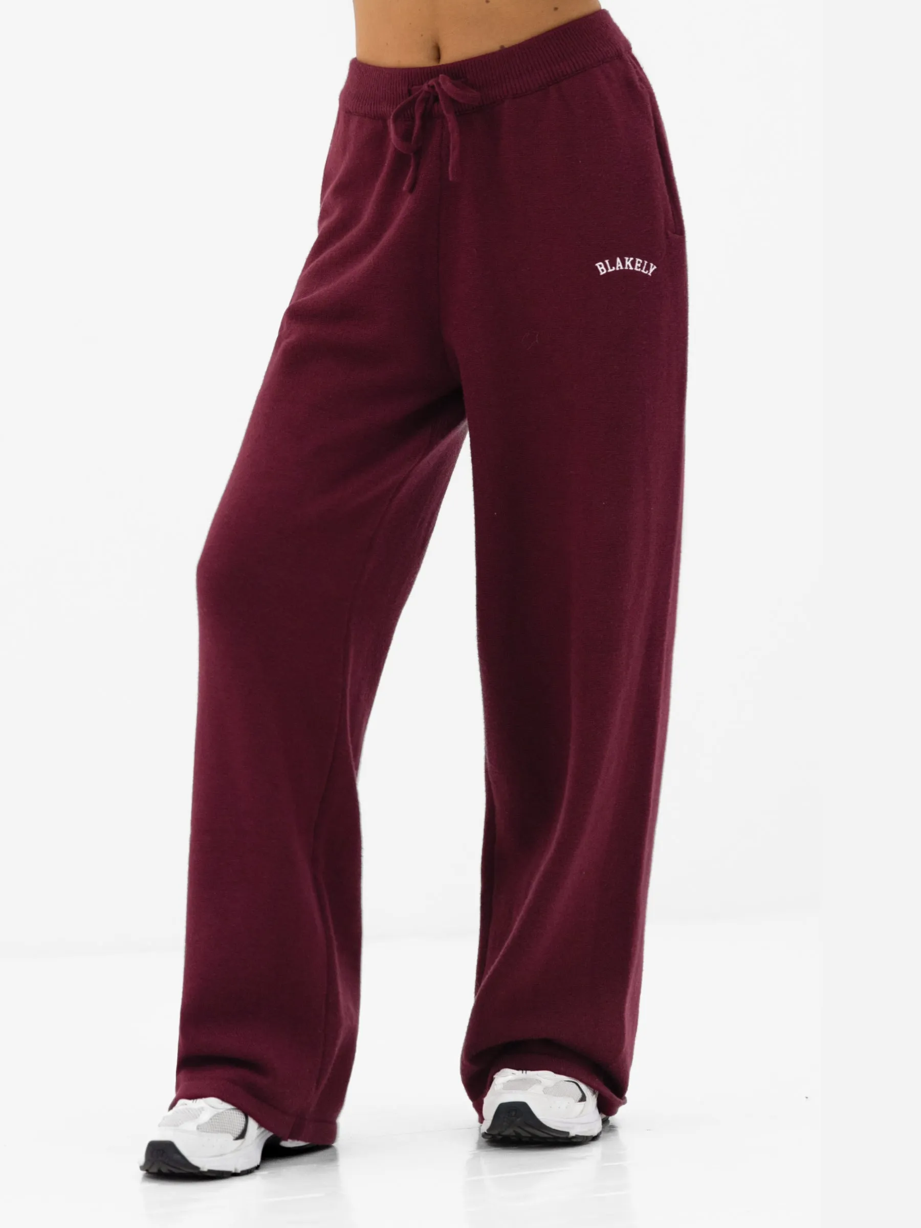 Varsity Knitted Wide Leg Sweatpants - Burgundy sold by Blakely