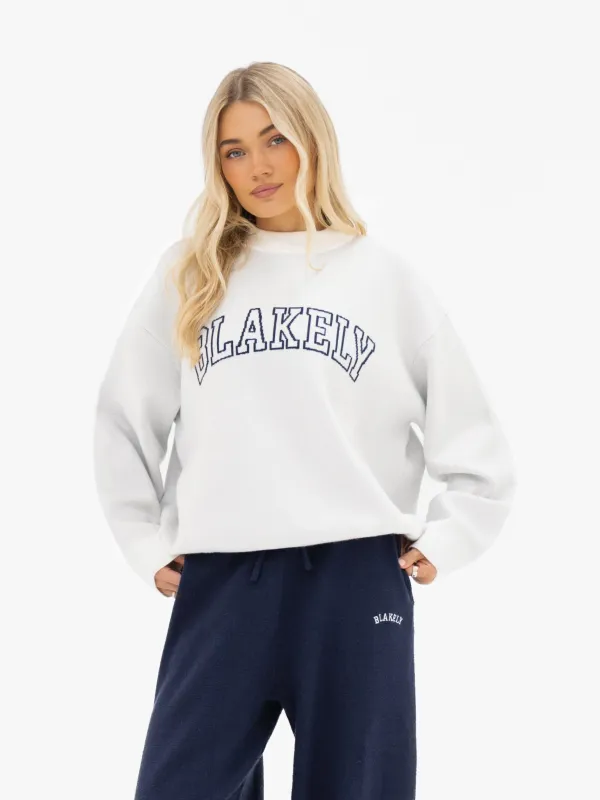 Varsity Oversized Knitted Jumper - Light Grey sold by Blakely