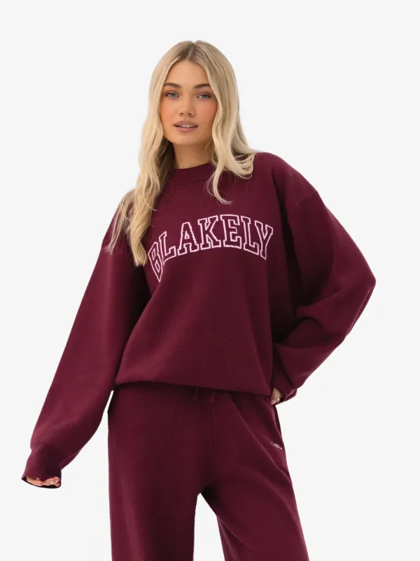 Varsity Oversized Knitted Jumper - Burgundy sold by Blakely