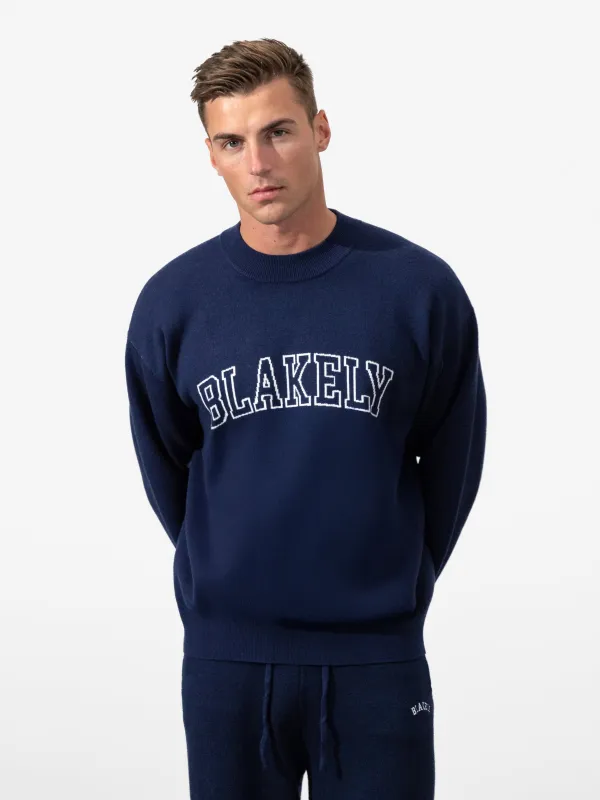Varsity Relaxed Knitted Jumper - Navy sold by Blakely