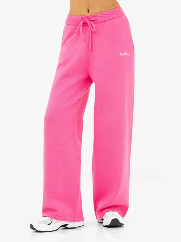 Varsity Knitted Wide Leg Sweatpants - Bright Pink sold by Blakely