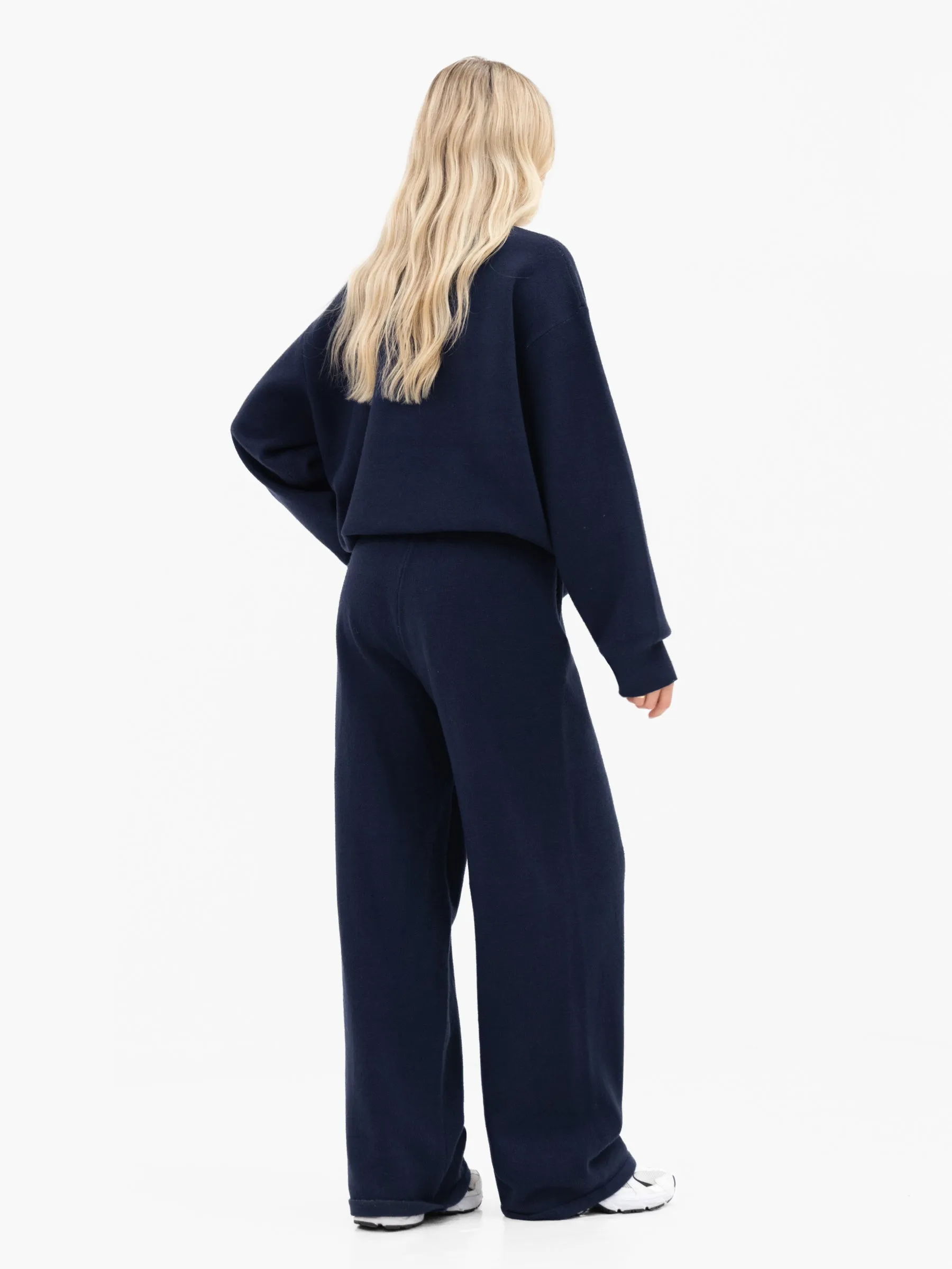 Varsity Knitted Wide Leg Sweatpants - Navy sold by Blakely product image thumbnail 4
