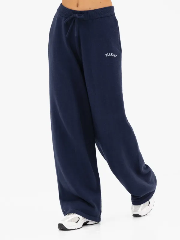 Varsity Knitted Wide Leg Sweatpants - Navy sold by Blakely