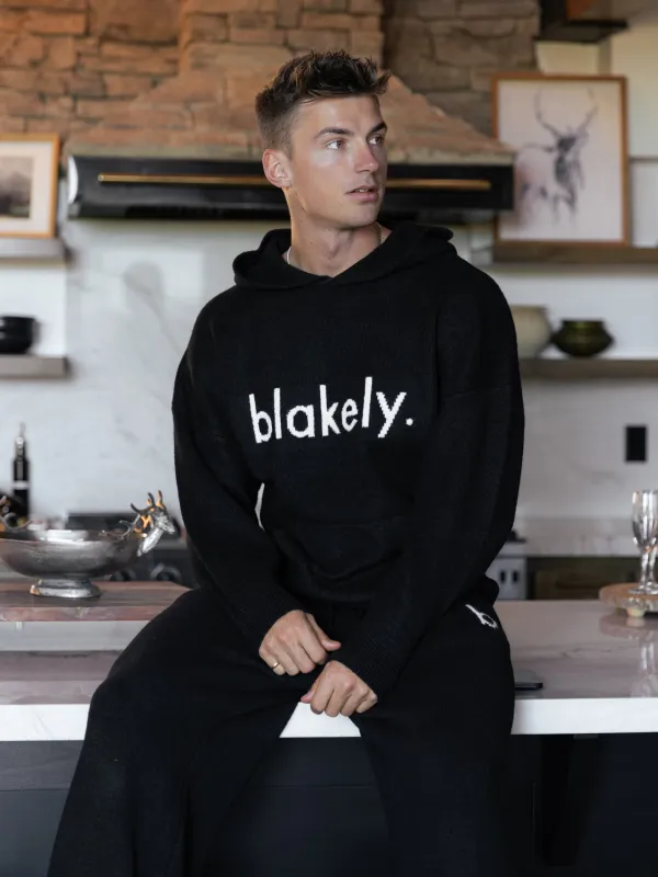Alfie Relaxed Knitted Hoodie - Black sold by Blakely