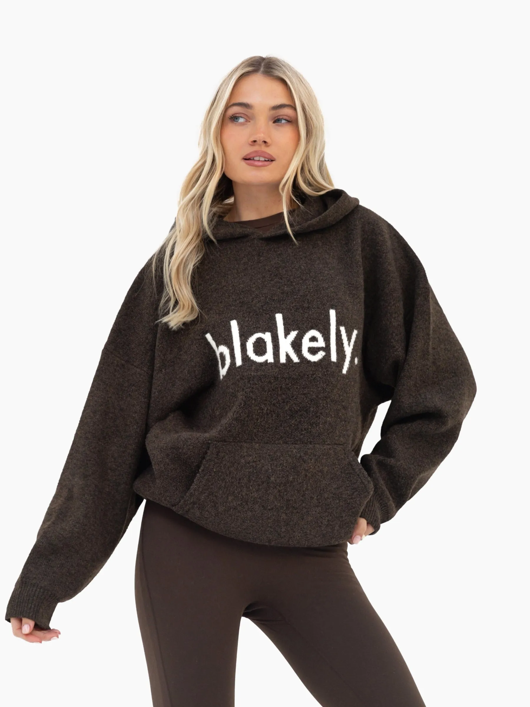 Mabel Oversized Knitted Hoodie - Chocolate Brown sold by Blakely