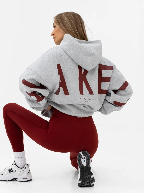 Isabel Oversized Hoodie - Marl Grey & Maroon Red sold by Blakely