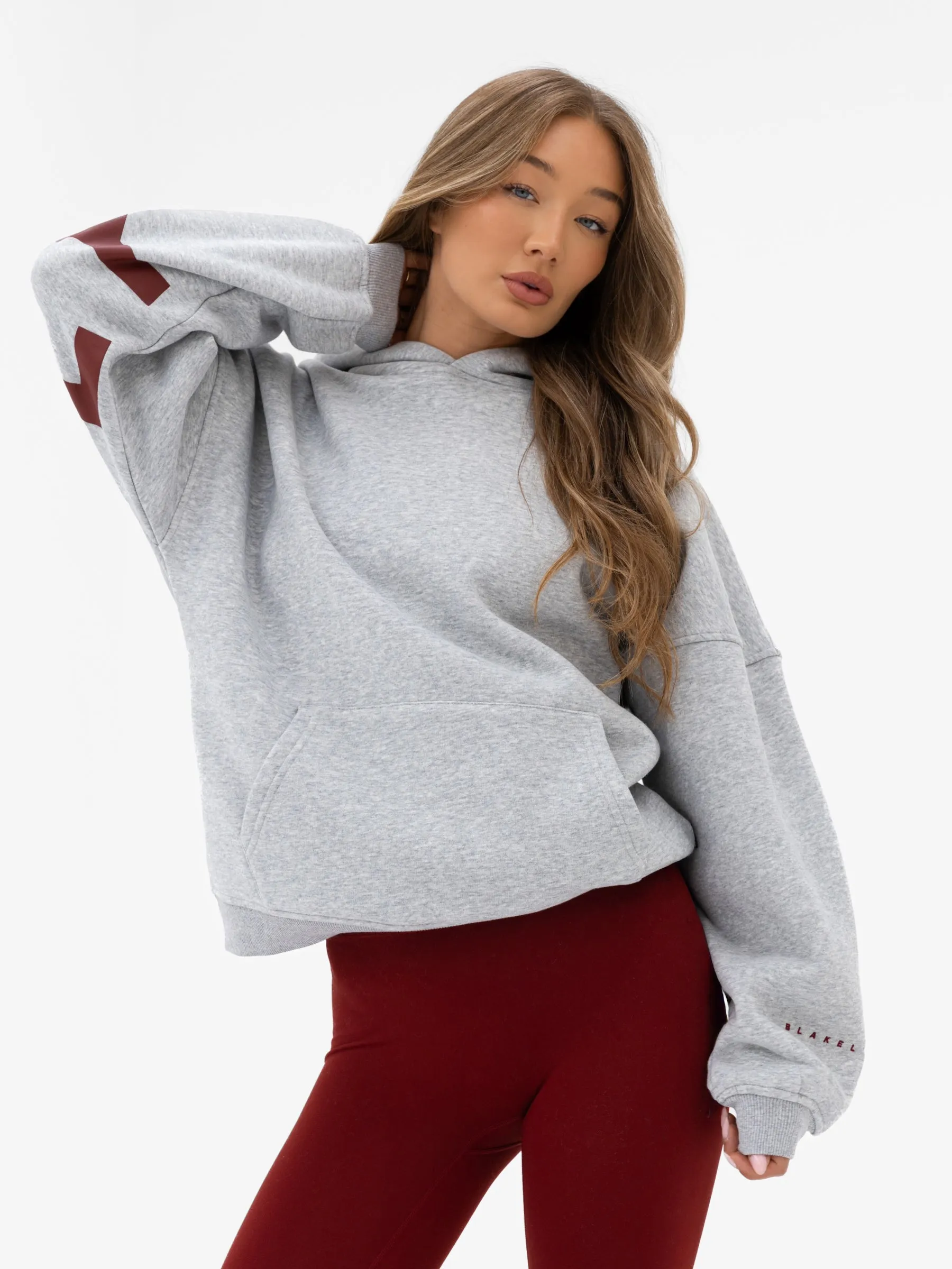 Isabel Oversized Hoodie - Marl Grey & Maroon Red sold by Blakely product image thumbnail 2