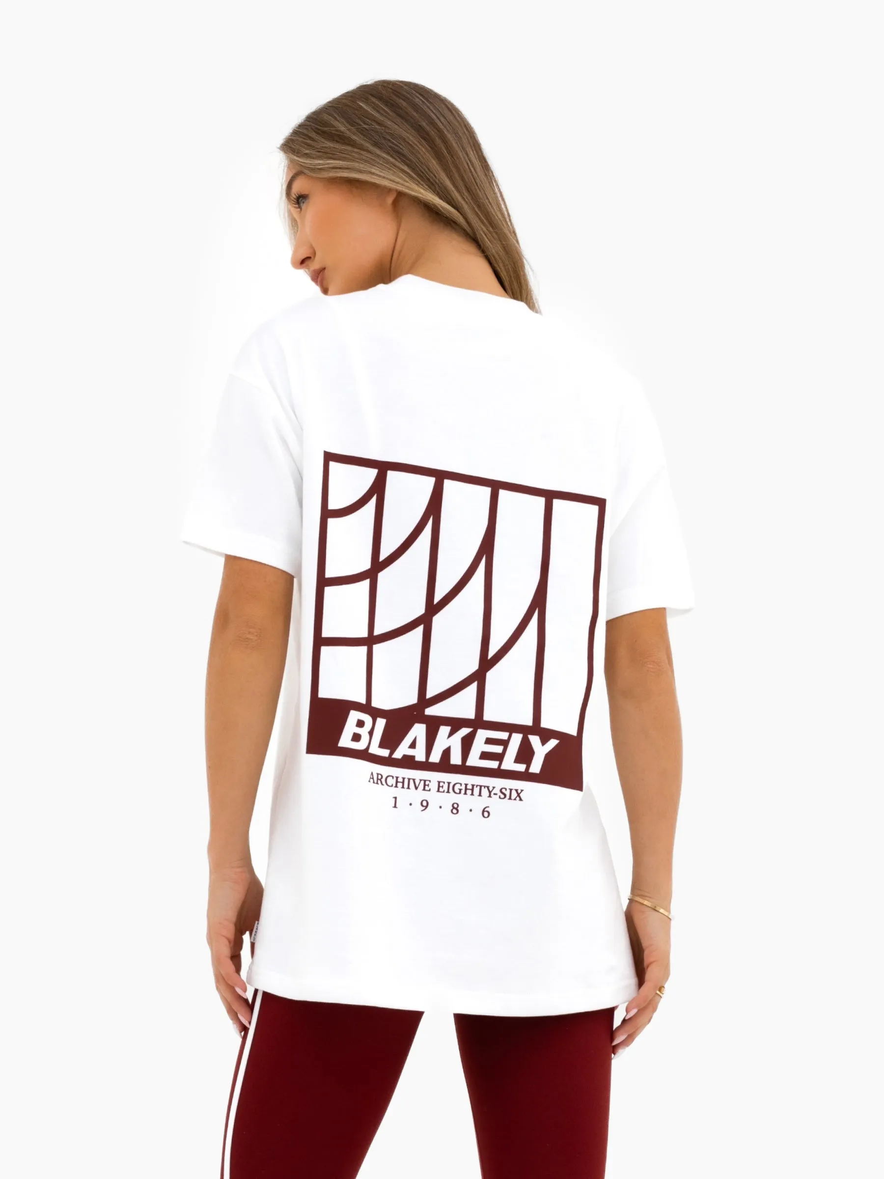 Jodi Oversized T-Shirt - Flat White & Maroon Red sold by Blakely