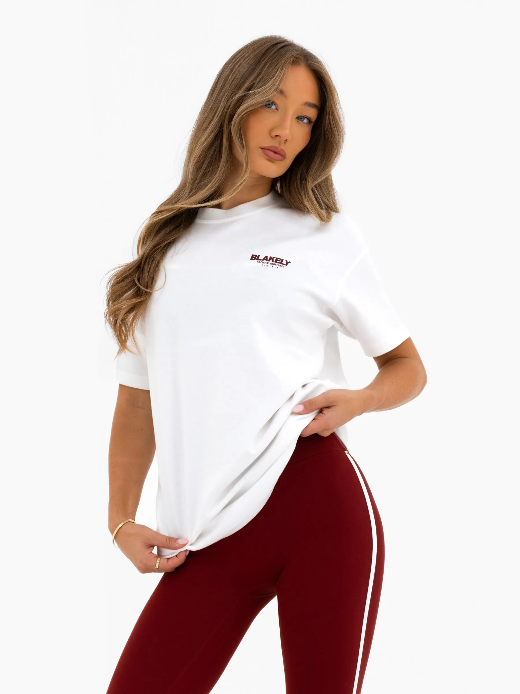 Jodi Oversized T-Shirt - Flat White & Maroon Red sold by Blakely product image thumbnail 2