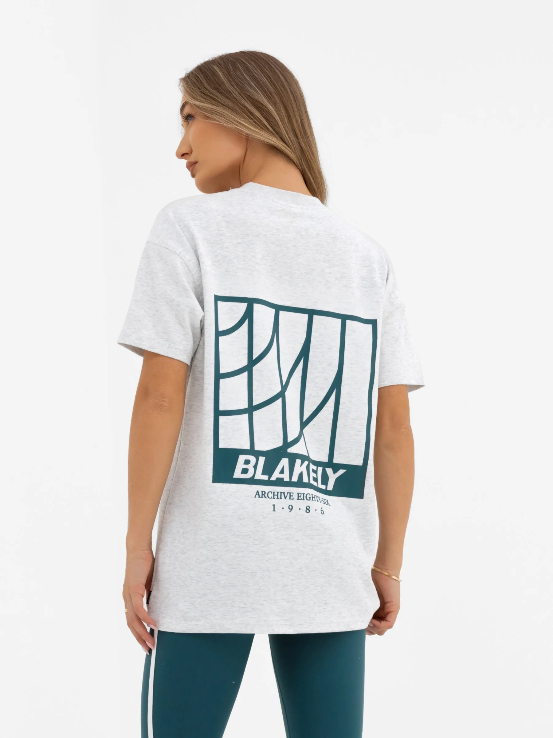 Jodi Oversized T-Shirt - Marl Grey & Teal Green sold by Blakely
