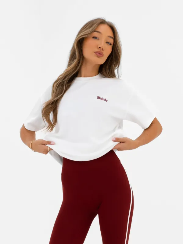 Jada Oversized T-Shirt - Flat White & Maroon Red sold by Blakely