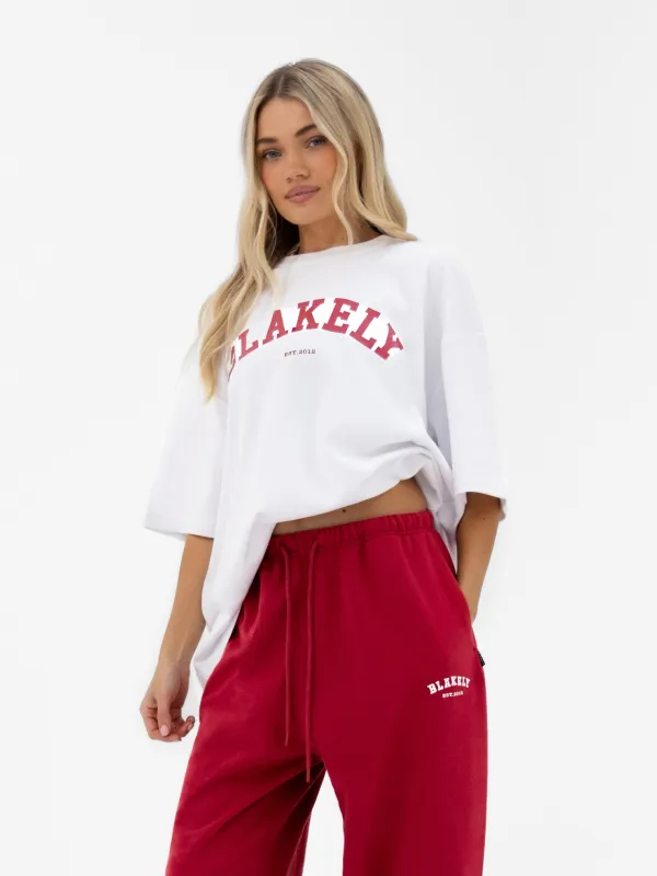 Varsity Ultra Oversized T-Shirt - White & Red made by Blakely