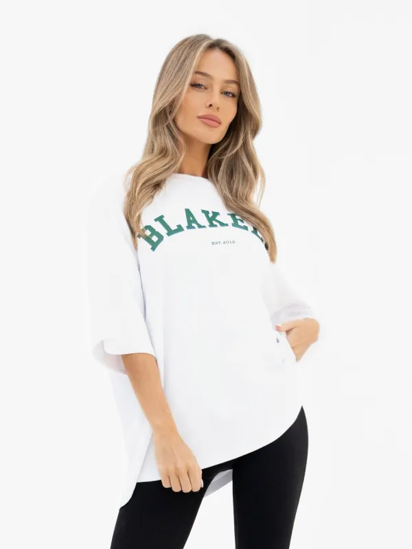 Varsity Ultra Oversized T-Shirt - White & Pine Green made by Blakely