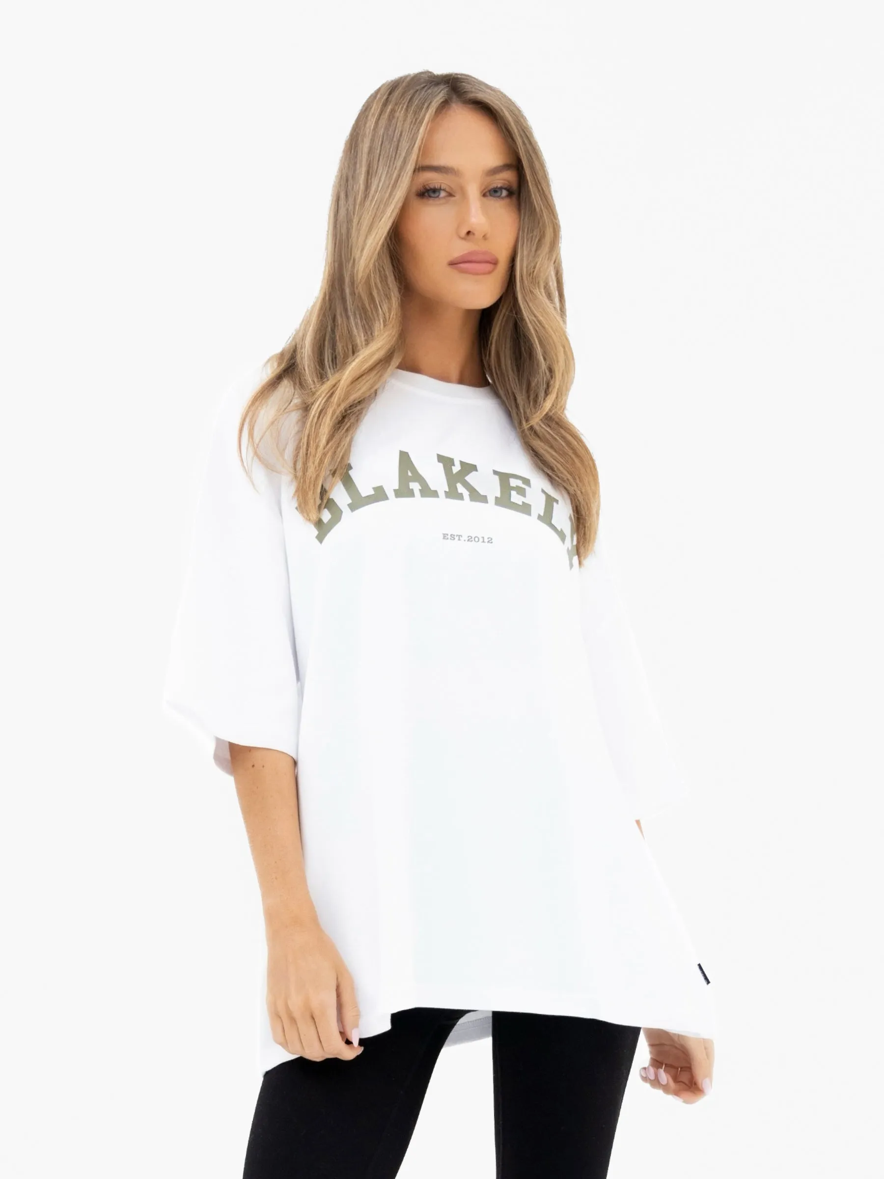 Varsity Ultra Oversized T-Shirt - White & Safari Green sold by Blakely