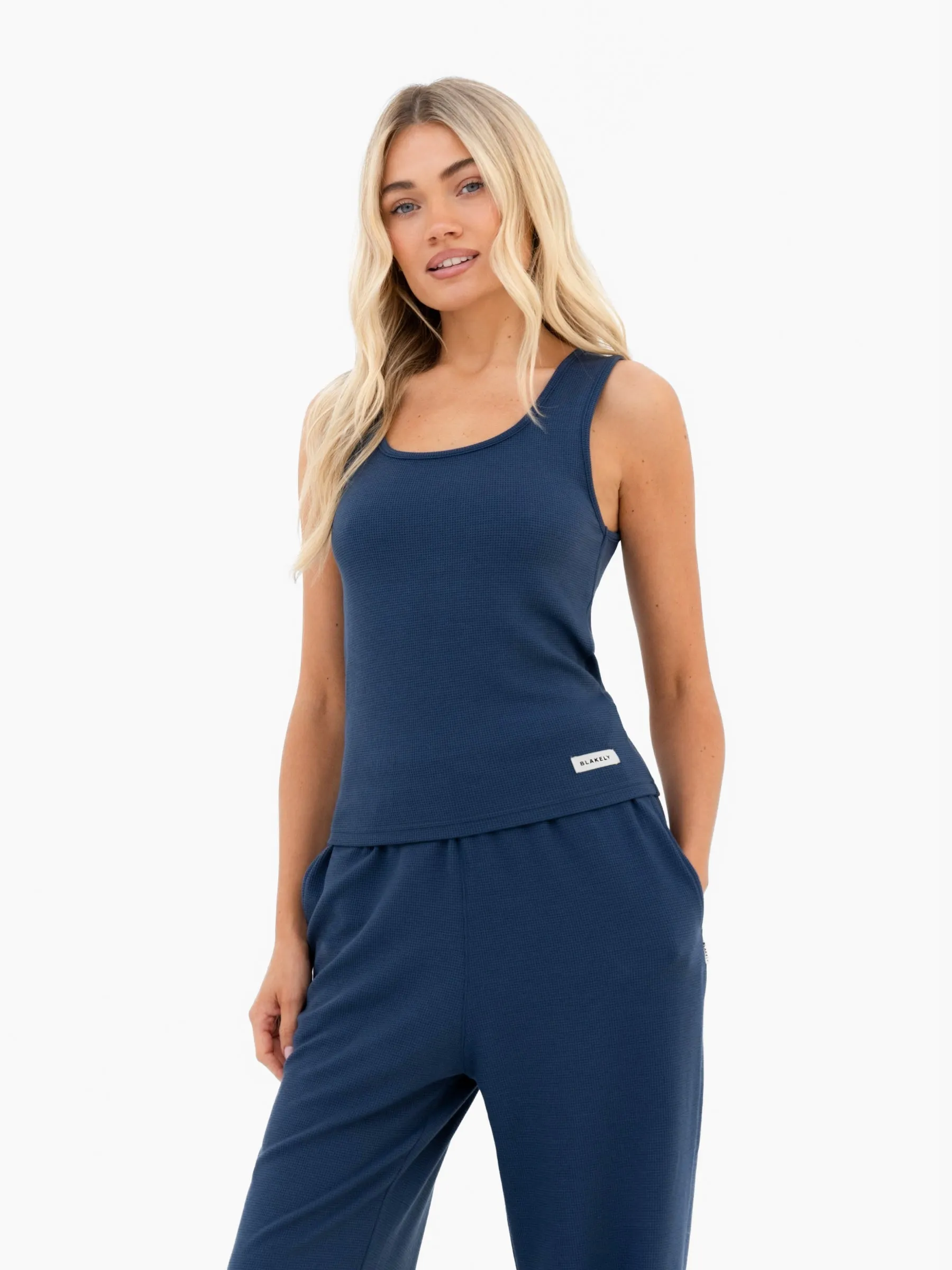 Soft Waffle Vest Top - Blue sold by Blakely