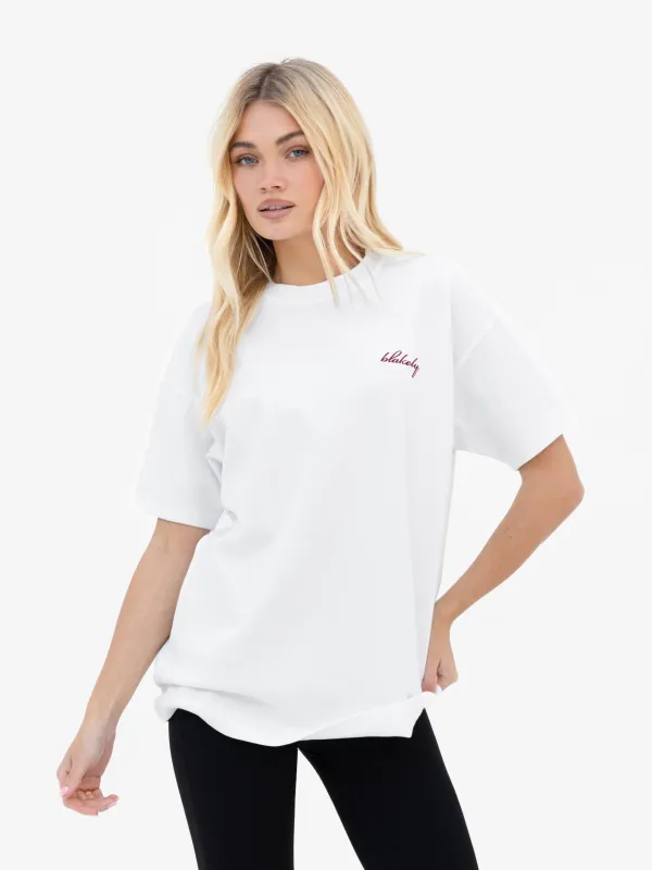 Mindy Oversized T-Shirt - White & Burgundy made by Blakely