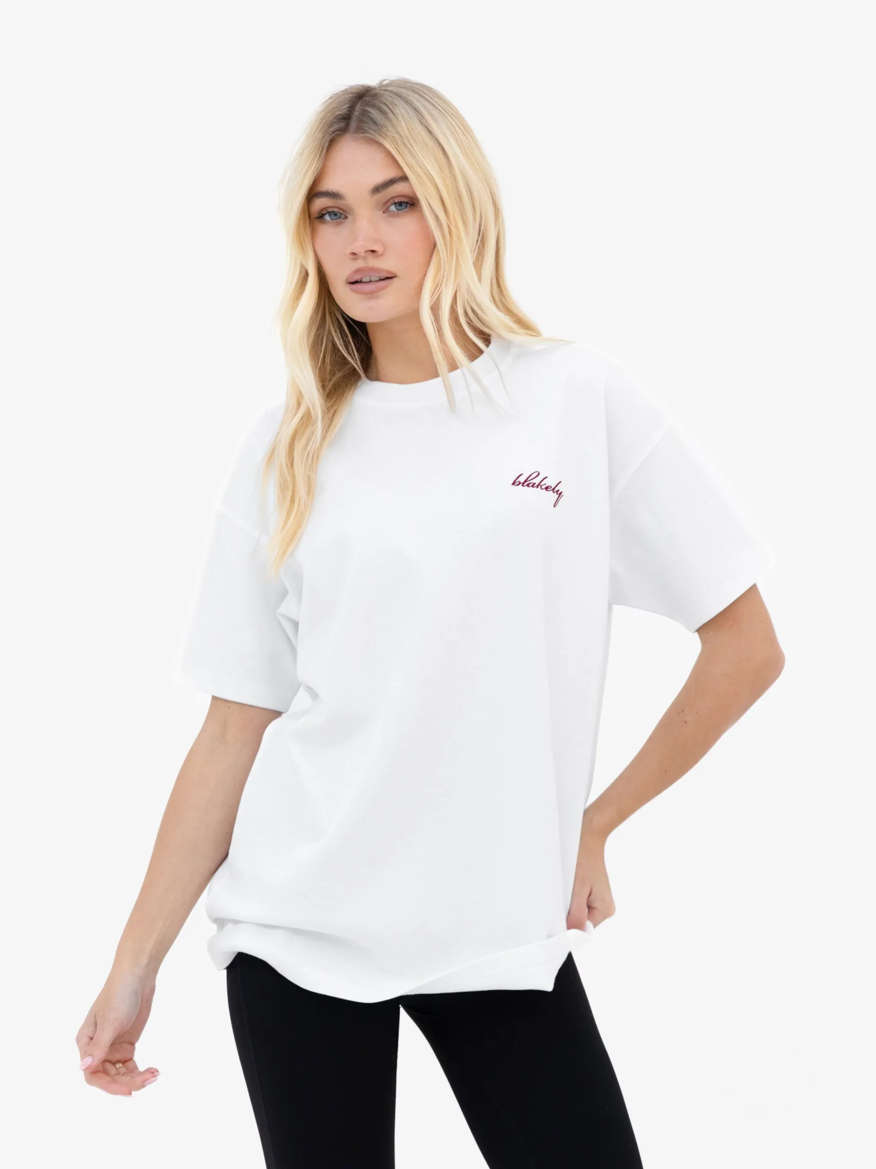Mindy Oversized T-Shirt - White & Burgundy sold by Blakely