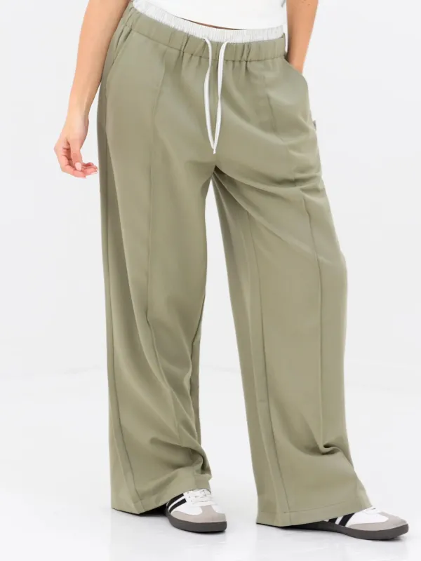 Alana Double Waist Trousers - Warm Olive sold by Blakely